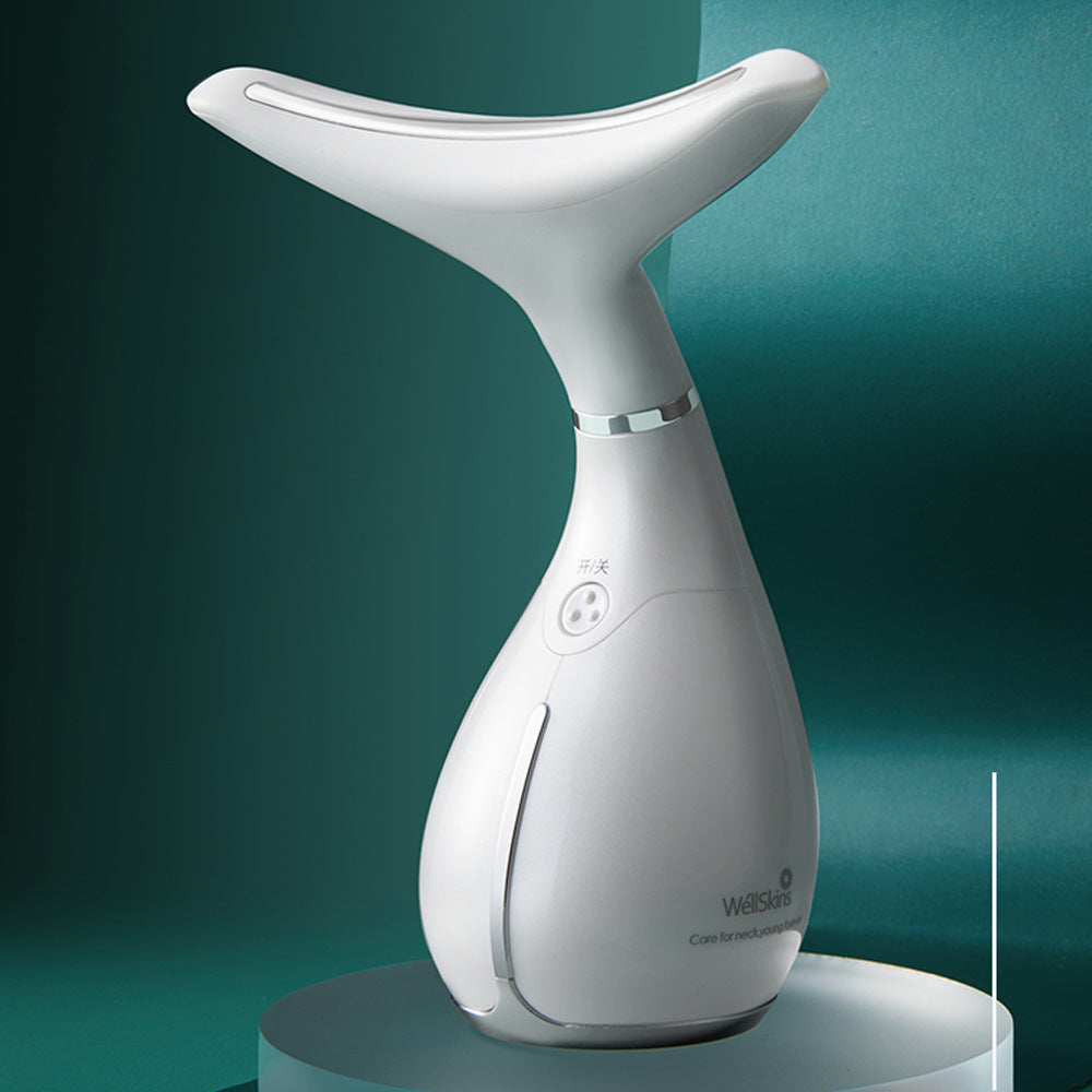 White handheld steamer on a green background